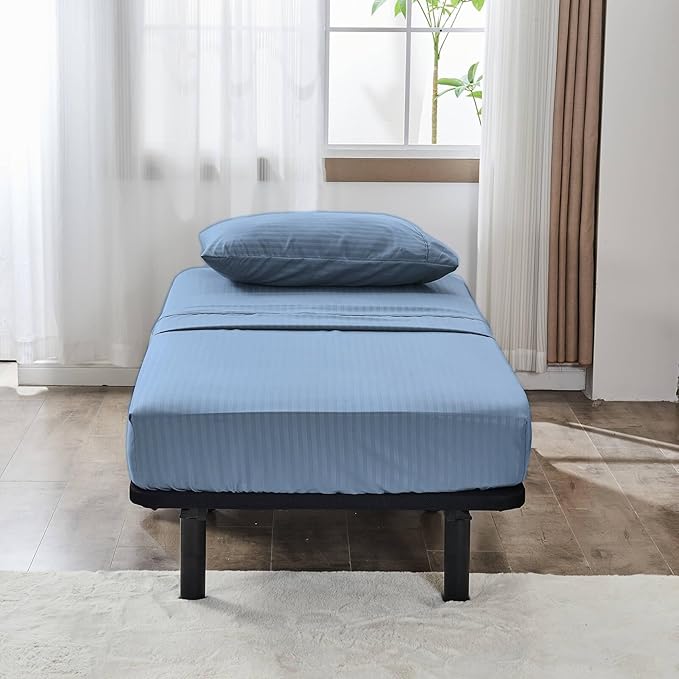 Kingnex 30x75x9 Striped 3 Piece RV Bunk Sheets Set for Narrow Twin Bed Soft Brushed 1800 Microfiber Bedding Set Includes 1 Cot Size Fitted Sheet 1 Flat Sheet 1 Pillowcase Cot Blue