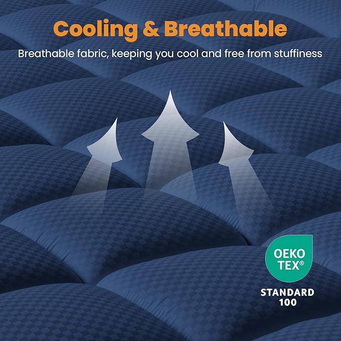 MATBEBY Full Size Mattress Pad - Cooling Breathable Mattress Topper, Quilted Fitted Mattress Protector, Pillow Top Mattress Cover with 8-21" Deep Pocket, Machine Washable, Navy Blue, 54x75 Inches