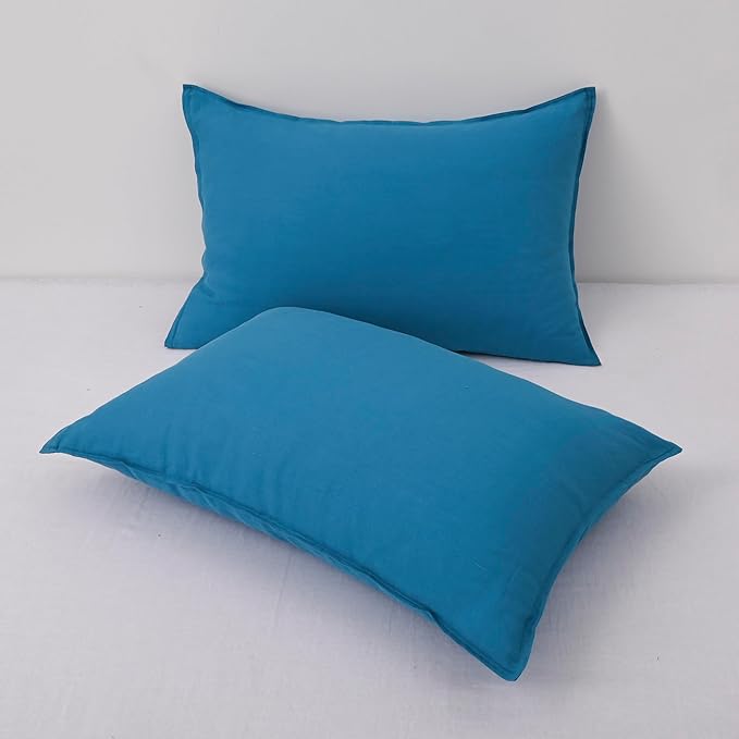 CHUFFED Linen Pillowcases 2 Pack 100% Linen Standard Pillow Cases, Breathable and Cooling Washed Pillowshams with Zipper Closure, 20x30 Inches,Blue