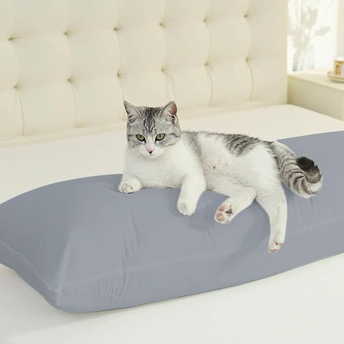 SHOUREN Cotton Body Pillow Insert - Cooling Breathable Full Body Pillow for Side Sleeper - Soft Long Bed Pillow for Adults - 20 x 54 inch-Gray