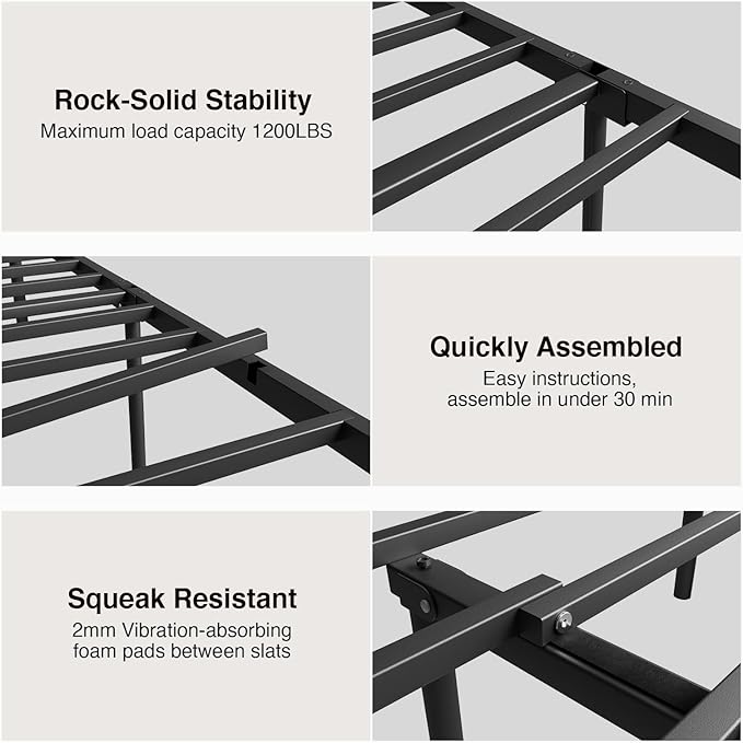 Novilla Metal King Size Bed Frame - Modern Minimalist Victorian Style with Headboard/Footboard, Heavy-Duty Steel Slats/Underbed Storage/No Box Spring Needed/Easy Assembly/Noise Free/Black