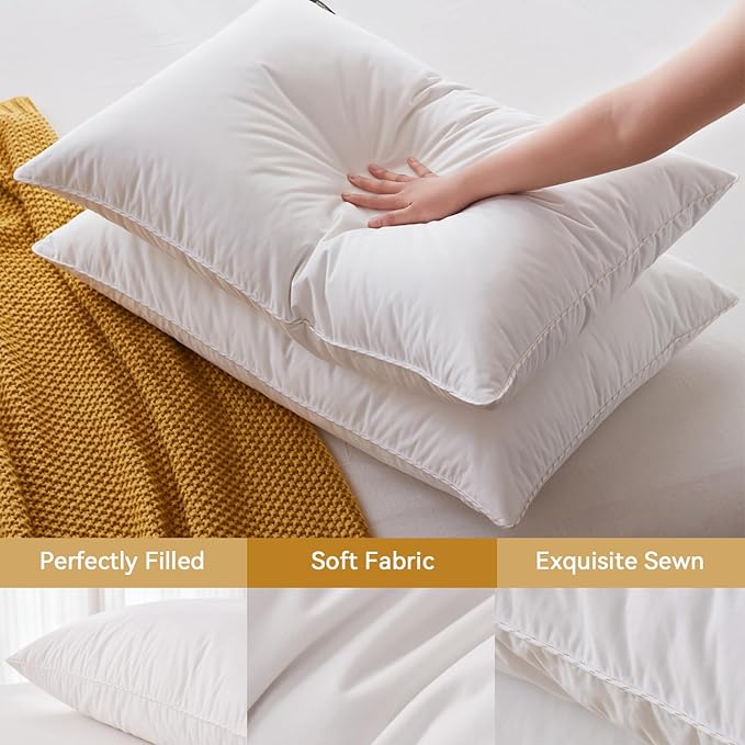 L LOVSOUL Goose Feather Down Pillow Queen Size of 2,Ultra Soft 100% Organic Cotton Fabric, 700TC,800 Fill Power, Luxury Hotel Collection Bed Gusseted Pillows for Back, Stomach or Side Sleepers