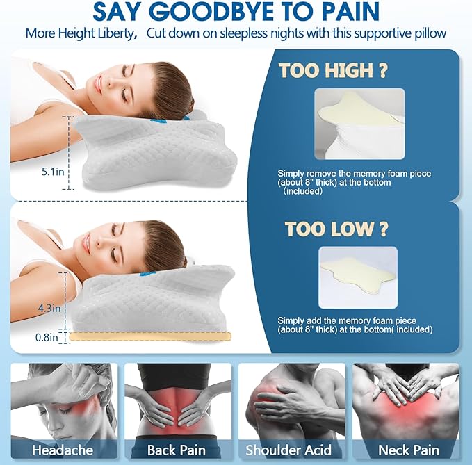 CHxxy Memory Foam Pillows, Cervical Pillow for Neck and Shoulder Pain Relief, Ergonomic Contour Bed Pillow, Soft for Side Sleep Stomach Sleeping and Back Sleeper-Queen Size&Blue