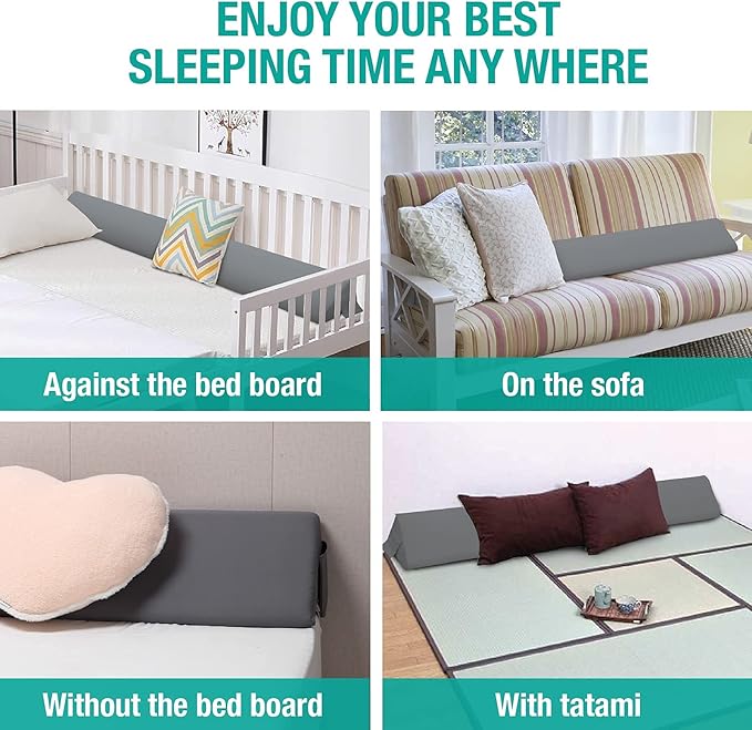 Vekkia Twin Bed Wedge Pillow/Headboard Pillow/Mattress Wedge Twin,Bed Gap Filler to Fill Gap (0-6") Between Headboard and Mattress (Gray) (39"x10"x6")