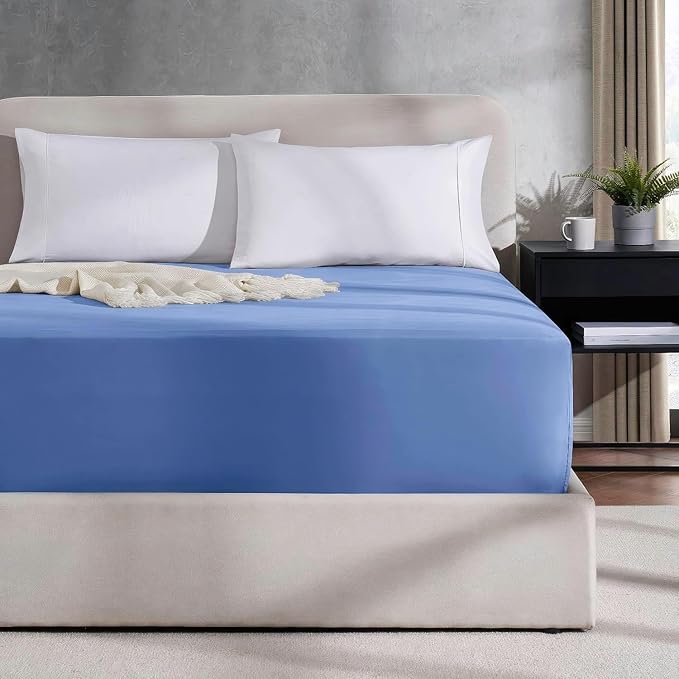 Nestl 4 Pack Calm Blue Fitted Sheet Extra Deep Pocket, Hotel Luxury Twin XLFitted Sheet Only Easily Fits 18 to 24 Inch Mattress, Super Soft, Wrinkle-Free and Breathable with Corner Straps