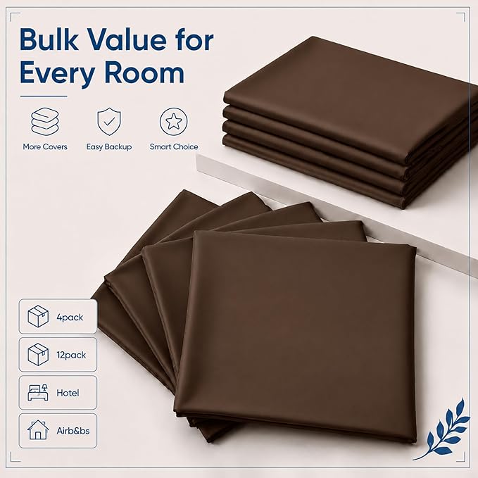 ZPECC Pillow Cases King Size Set of 12, 20x36 Envelope Closure Pillowcases, Soft Plain Brushed Microfiber Covers Hypoallergenic Breathable, Brown