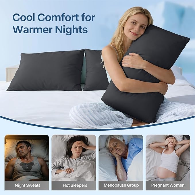 Premium Cooling Pillowcases Queen Size Set of 2 for Hot Sleeper & Night Sweats Beauty Sleep Reduces Wrinkles & Frizz Softer Than Silk Pillow Cover Oeko-TEX Certified Black Breathable