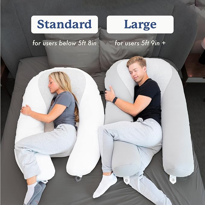 Plufl Hugl Cooling Body Pillow for Adults Made with CloudSupport Fill | U Shaped Maternity Pillows Great for Side Sleepers & Pregnant Women | Washable Cover | Grey