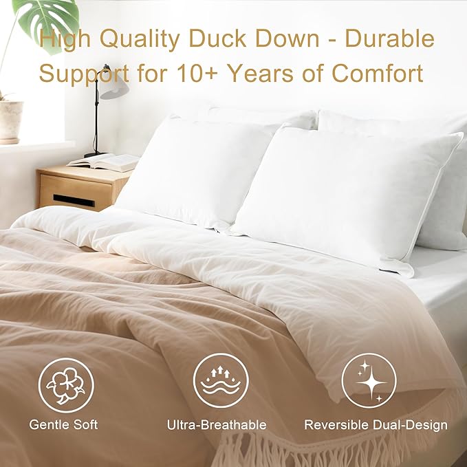 Down Pillows Queen Size Set of 2, 750 Fill Power Hotel Quality Bed Pillows for Sleeping, Medium Firm for Side Back Stomach Sleepers, Breathable Downproof Cover, OEKO-TEX Certified (20” x 28”)