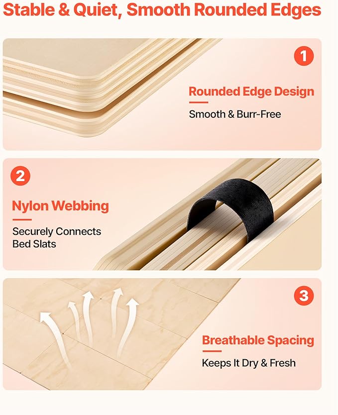 VEVOR Bunkie Board, Queen Size 76.8 x 58.3 in, Foldable Bed Board Under Mattress with Nylon Webbing, Plywood, Rounded Edges, Anti-Sag Design for Metal Frames, Sleeper Sofas, Platform and Bunk Beds