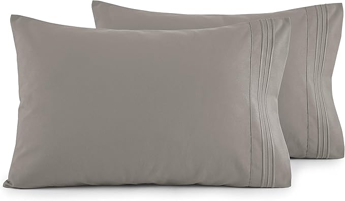 Elegant Comfort Luxury Ultra-Soft 2-Piece Pillowcase Set - 1500 Premium Hotel Quality Microfiber Double Brushed - Wrinkle Resistant, King, Grey