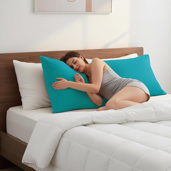 Elegant Comfort Luxury Ultra-Soft 1-Piece Body Pillowcase - 1500 Premium Hotel Quality Microfiber Double Brushed - Wrinkle Resistant, Body Pillowcase Size, Turquoise