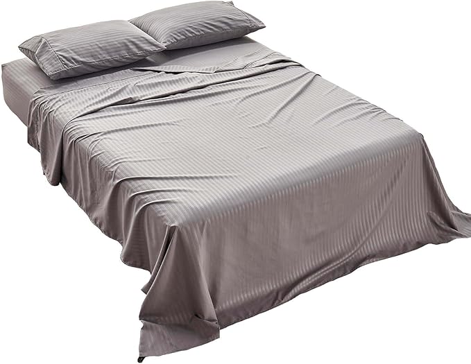 Kingnex Striped RV Short Queen Sheets Set for 60 x 75 Camper Bed with up to 15 Deep Soft Brushed 1800 Microfiber 4 Piece Bedding Set 60x75 Grey