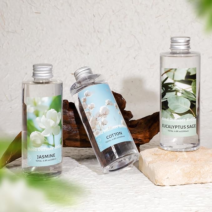 SCENTORINI Reed Diffuser Oil Refill, Jasmine Diffuser Oil 6.76 Fl Oz, Natural Scented Essential Oil Refill Long Lasting Summer Home Fragrance for Room Spa Aromatherapy Bathroom Home Decor