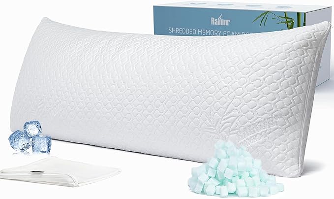 Rainmr Firm Memory Foam Body Pillow for Adults, Cooling & Adjustable Full Body Pillow with Dual Pillowcases for Side Sleepers and Hot Sleepers, 20x54 Long Pillow for Bed
