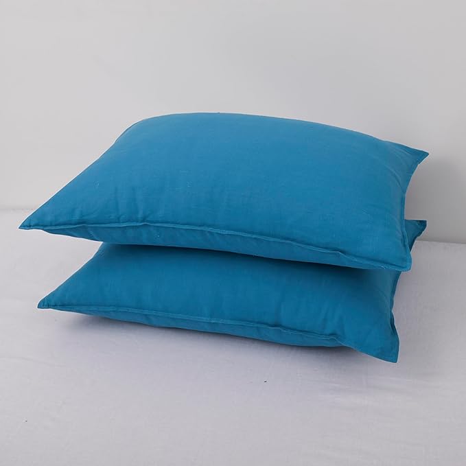 CHUFFED Linen Pillowcases 2 Pack 100% Linen Standard Pillow Cases, Breathable and Cooling Washed Pillowshams with Zipper Closure, 20x30 Inches,Blue