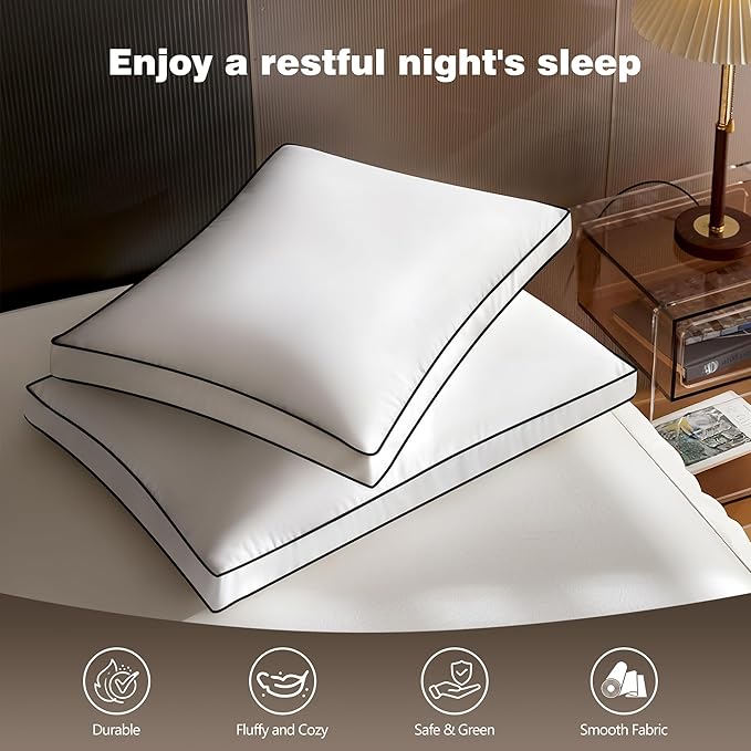 Feather Dowm Pillows Standard Size Set of 2 Pack, Luxury Hotel Collection Bed Pillow, Soft Medium Fim Feathers Pillow For Sleeping, Down Surrounded Gusseted Pillows for Side Back Stomach Sleepers