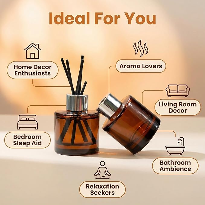 2 Pcs Empty Glass Aromatherapy Diffuser Bottles Essential Oils Containers Flower Bud Vases DIY Replacement Aromatherapy Diffuser Crafts Perfect for Home Fragrance Bathroom Decoration(Amber)