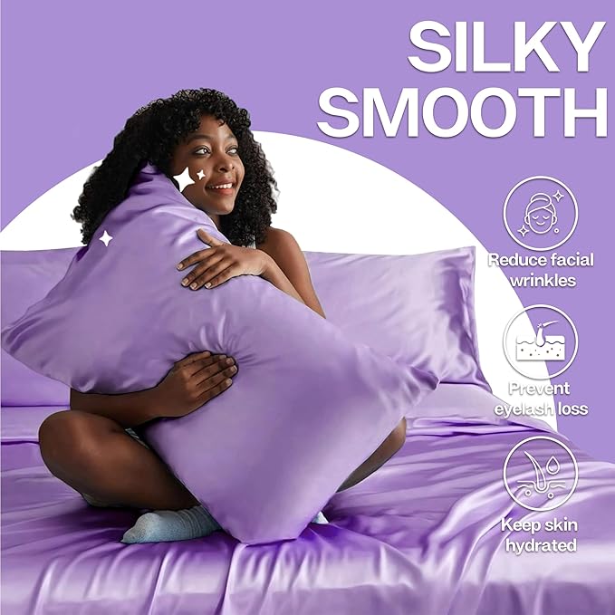 MR&HM Satin Pillowcase for Hair and Skin, Silk Satin Pillowcase 2 Pack, King Size Pillow Cases Set of 2, Silky Pillow Cover with Envelope Closure (20x36, Lavender)