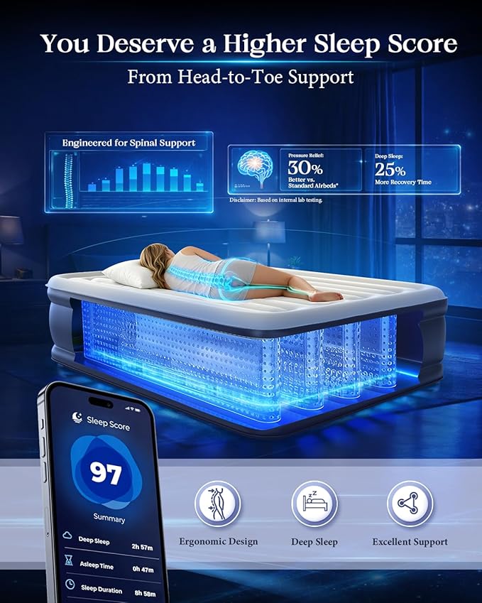 VOSSER Air Mattress Queen with Built-in Pump, 18" Raised Inflatable Blow Up Mattress,Upgraded Heavy Duty Portable Air Bed for Home,Guests,Floor & Camping, Self Inflating Colchon Inflable for Adults
