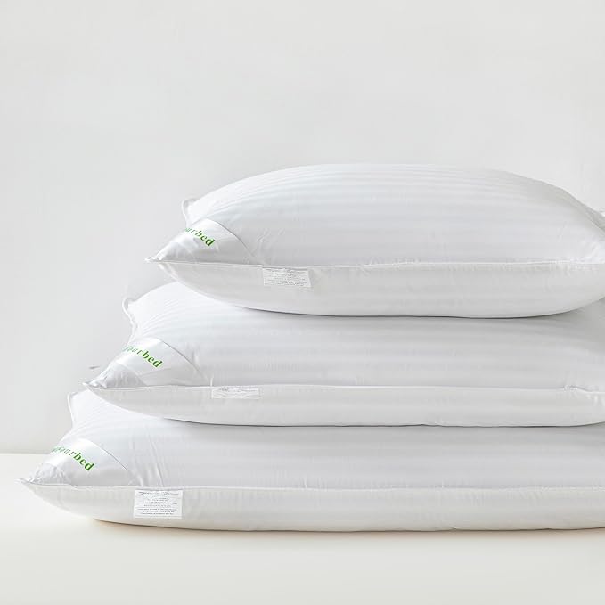 Goose Down Feather Pillows Stripe White Bed Pillow for Sleeping,100% Cotton Fabric Good for Side and Back Stomach Sleeper King Size 1 Pack