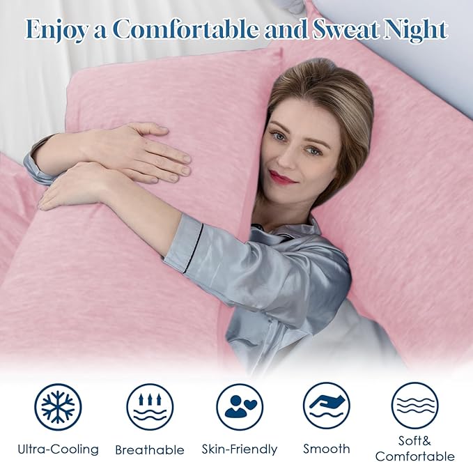 CHOSHOME Cooling Pillow Cases Zipper Pillow Covers Q-Max > 0.45 Zippered Pillowcases for Hot Sleepers, Soft, Breathable, Skin-Friendly, 4 Pack (King, 20"x36", Pink)