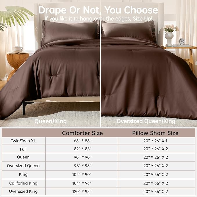 MUXHOMO Queen Comforter Set, All Season Ultra Soft Down Alternative Bedding - 3 Piece Lightweight Bed Set Includes 1 Comforter (90"x90") and 2 Pillow Shams (20"x26"), Dark Brown