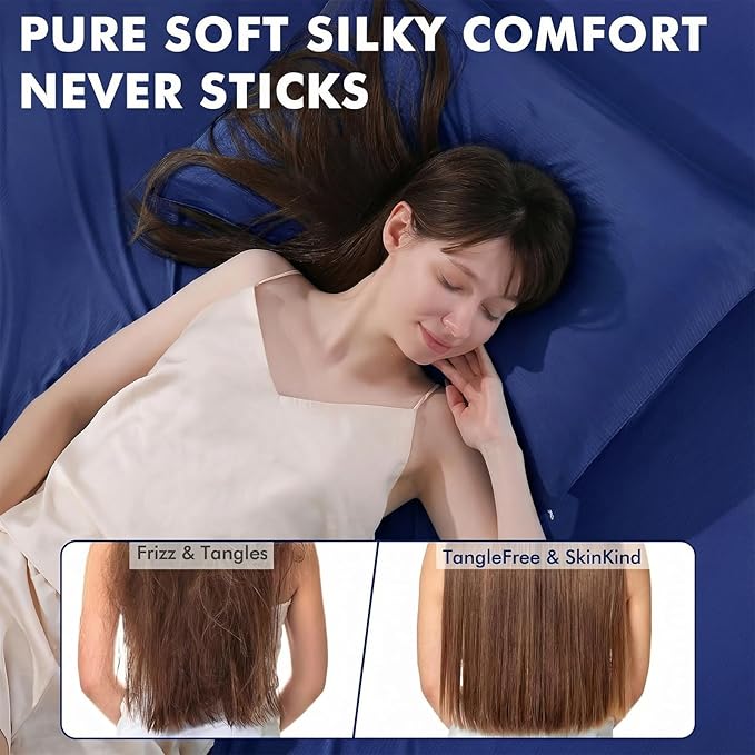 Elegear Cooling Pillow Cases for Hot Sleepers, Silver Infused Cooling Pillowcase with Q-Max>0.5, Silky Breathable Pillowcases for Hair & Skin, Zipper Anti Acne Pillowcases Set of 2-Queen, Navy Blue