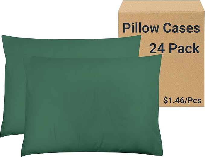 ZPECC Pillow Cases Bulk 24 Pack - Standard Pillowcases with Envelope Closure, Soft Brushed Microfiber Pillow Cover for Hotel Airb&bs Hospital Bedding Essential, Peacock Green
