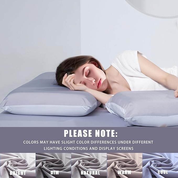 TELUS Cooling Pillowcases Standard Size 2-Pack, Silky Soft Breathable Pillow Case with Envelope Close, Stay Cool Pillow Cover for Hot Sleepers and Night Sweats, 20x26 Inch, Grey