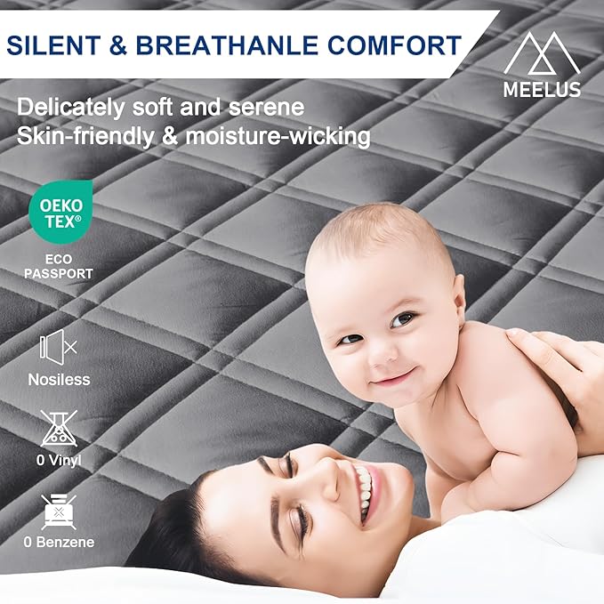 MEELUS Full Mattress Protector, Breathable Waterproof Mattress Pad Cover Fitted Deep Pocket 8"-21", Soft Noiseless Mattress Cover Washable Cooling Padded for Home Hotel Bedroom, Gray