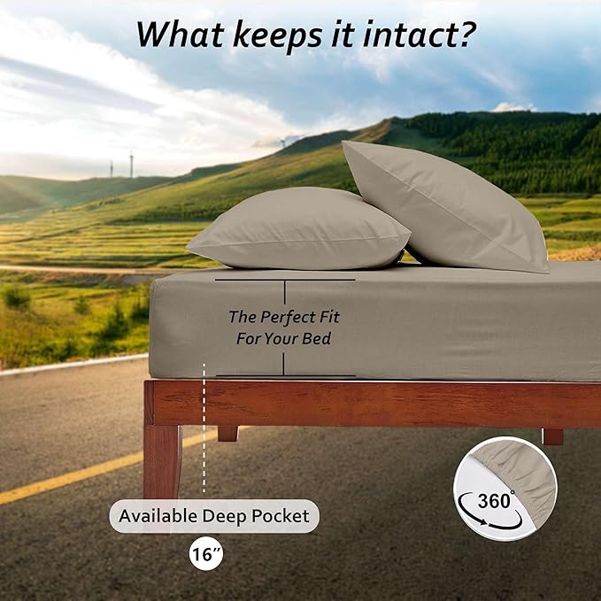 Rajlinen Short Queen RV Camper Sheet Set (60x75) – 100% Egyptian Cotton, Soft & Cooling, 16” Deep Pocket Fitted Sheet, Luxury Hotel Quality Bedding for RVs, Campers & Motorhomes (Beige Solid)