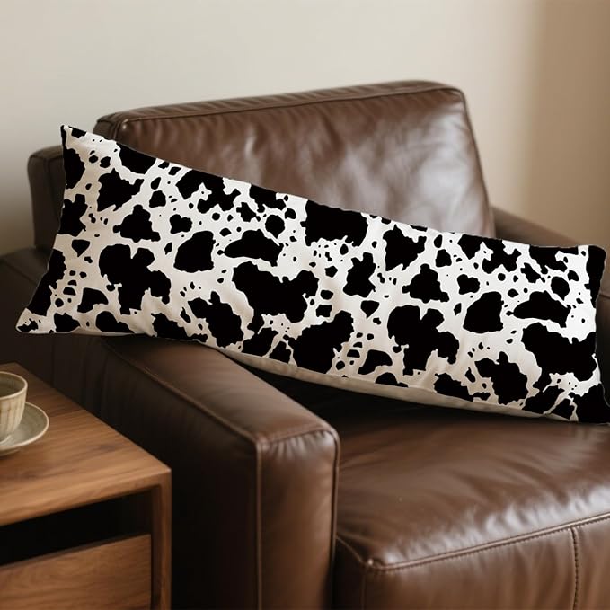 Cow Print 20x54 Body Pillow Cover, Rustic Farmhouse Decor, Black and White Cow Cowhide Skin Print Decorative Long Body Pillow Cases for Bed Couch