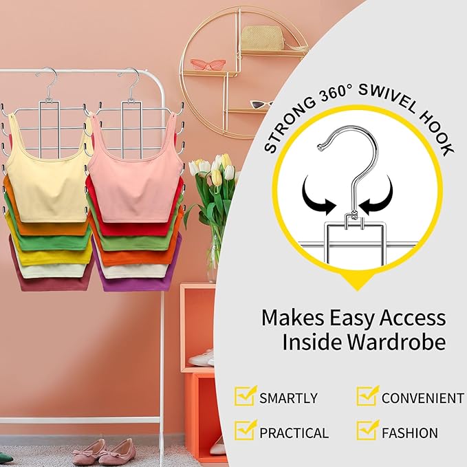 1 Pack Tank Top Hanger Space Saving, Closet-Organizer-and-Storage for Small Space, Non-Slip 6-Tier Hanging Sport Bras Holder, Dorm-Room-Essentials-for-College-Students-Girls Camisoles Swimsuits Dress