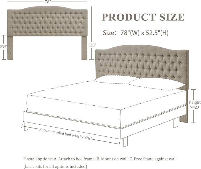 Furpopup Linen Upholstered Headboard King/Cal King Size Latest Model Wall Mount, Bed Frame Mount, Featuring High-Density Sponge Padding, Luxury Texture Easy Assembly Comfort and Style-Linen