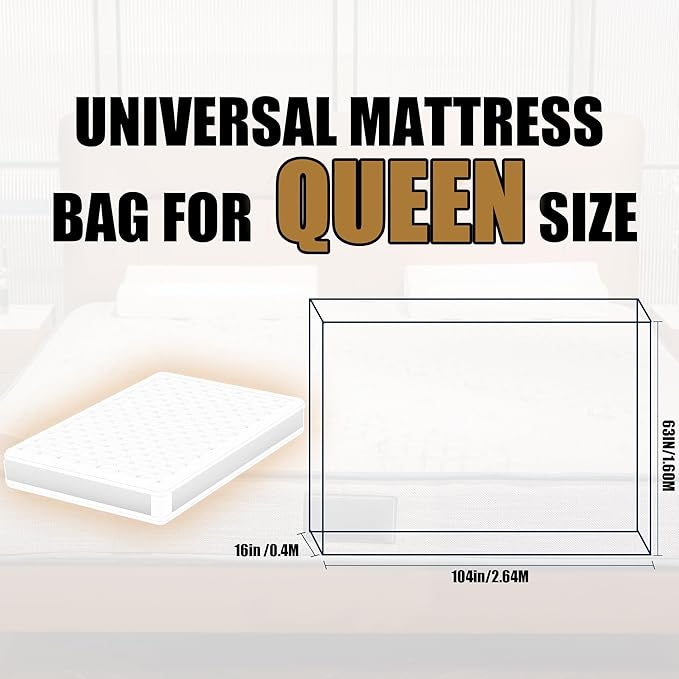 Plastic Mattress Bag for Disposal Moving or Storage - Queen Size (1.5Mil), Waterproof Mattress Protector Covers for Moving Supplies