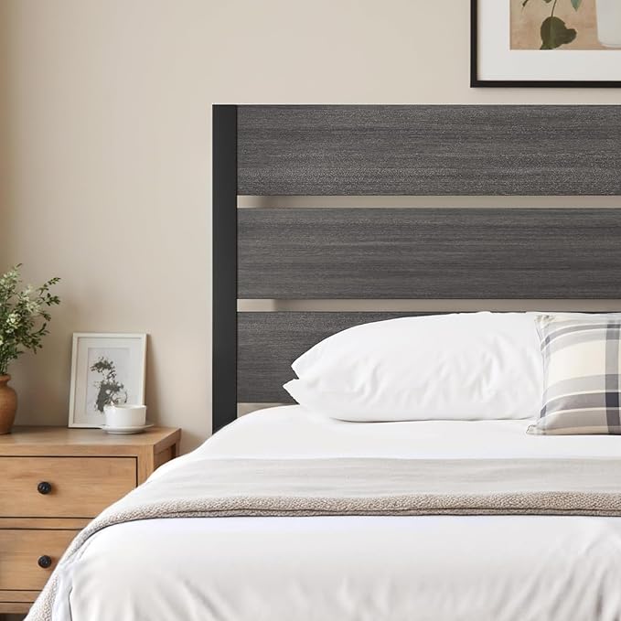Fluest Queen Bed Frame with Headboard and Footboard, Metal Platform Bed Frame with Under Bed Storage, All-Metal Support System, No Box Spring Needed, Easy Assembly,Vintage Grey