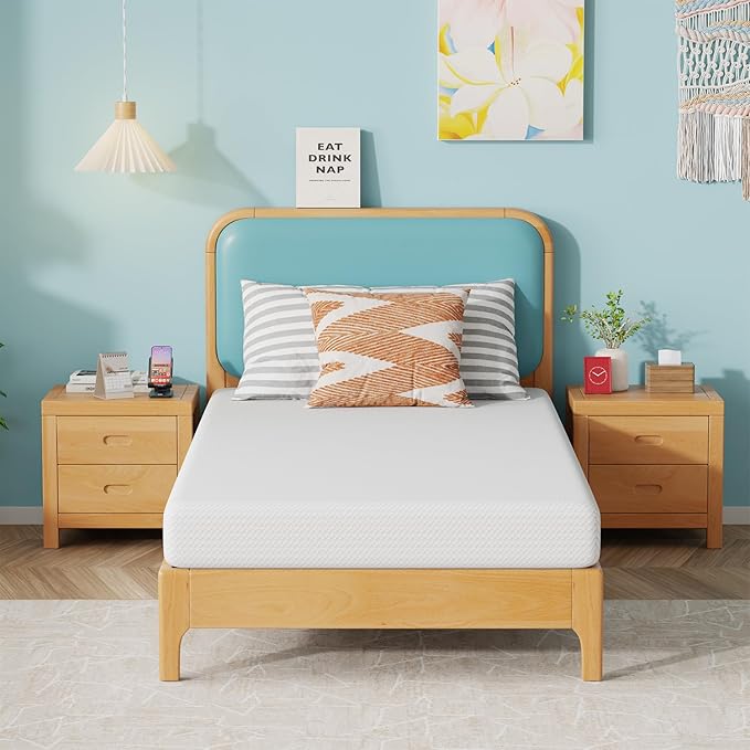 FDW 6 Inch Twin Mattress, Medium Firm Gel Memory Foam, Cooling Ventilated Foam, Pressure Relief, White, Removable Washable Cover, Bed in a Box, CertiPUR‑US Certified
