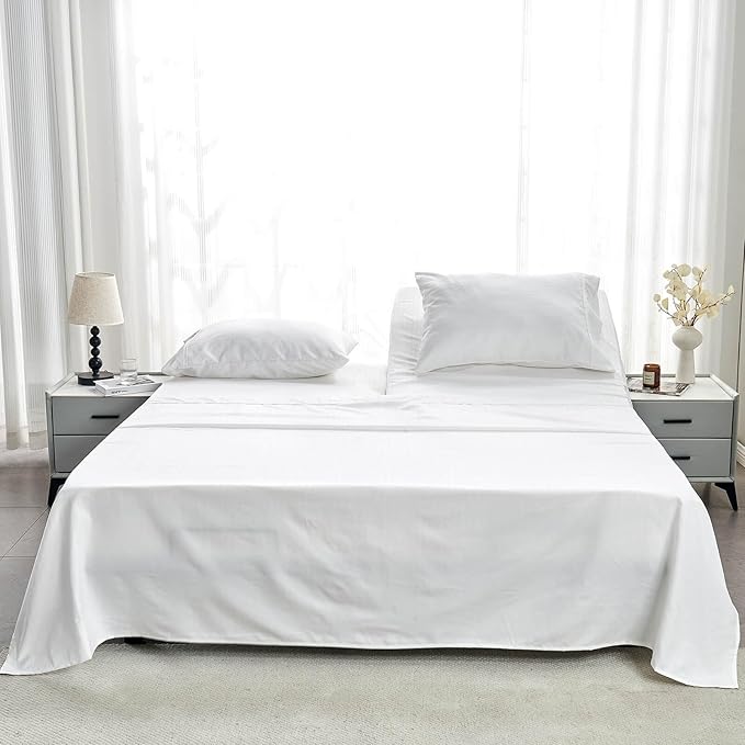Kingnex Striped 32-34 Split Top King Sheets Sets for Adjustable Bed with Strap Soft Double Brushed 1800 Microfiber 4 Pcs Bedding Set White