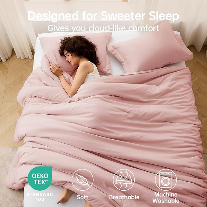 MUXHOMO Oversized King Comforter Sets, All Season Ultra Soft Down Alternative Bedding - 3 Piece Lightweight Bed Set Includes 1 Comforter (120"x98") and 2 Pillow Shams (20"x36"), Rose Gold