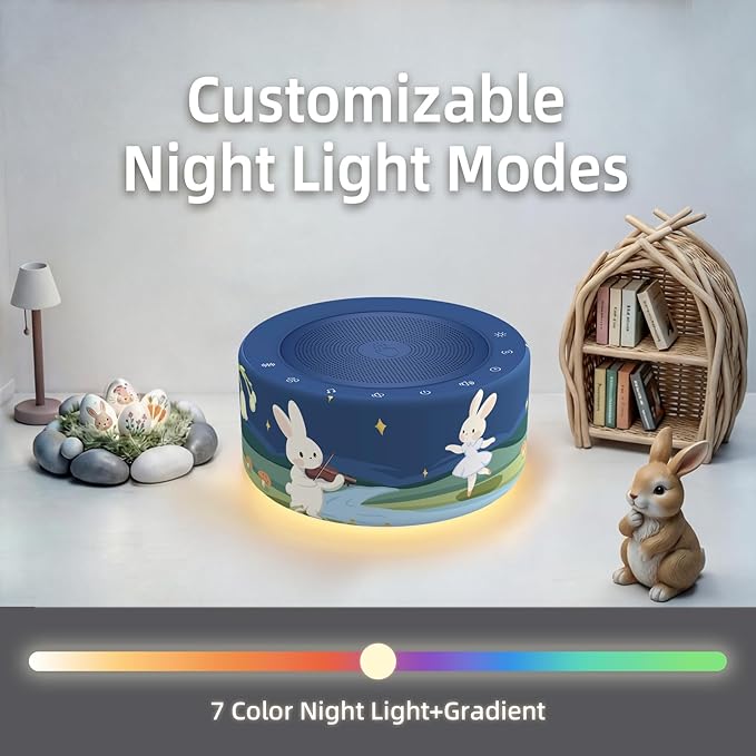 Kipcush White Noise Machine - Soft Non-Glare Nursery Lamp, 30 Soothing Sounds, 8 Color Lights, Max 8-Hour Timer for Baby & Adults