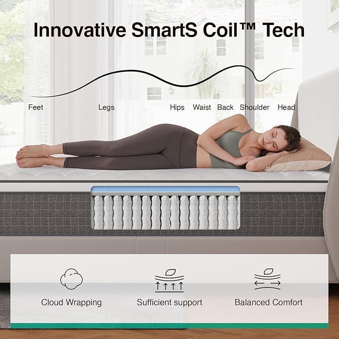 Novilla 12 Inch Queen Mattress,Queen Size Hybrid Mattress with Cooling Gel Memory Foam, Pocketed Coils & Cool-Touch Nylon Cover for Motion Isolation & Edge Support CertiPUR-US Certified