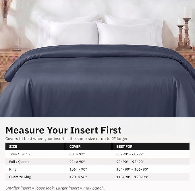 Natural 100% Cotton Duvet Cover Twin/Twin XL Only - Premium 400 Thread Count, Soft Sateen Weave, Breathable Duvet Cover, Button Closure and Corner Ties - Indigo Dusty Blue