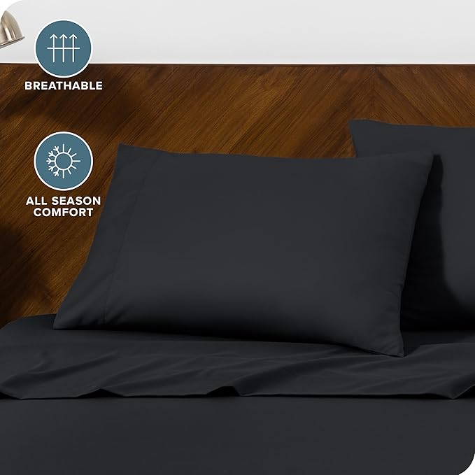 Bare Home Microfiber Pillow Cases - King 20x36 - Cooling Pillowcases - Double Brushed - Easy Care - Envelope Closure (King Pillowcase Set of 2, Black)