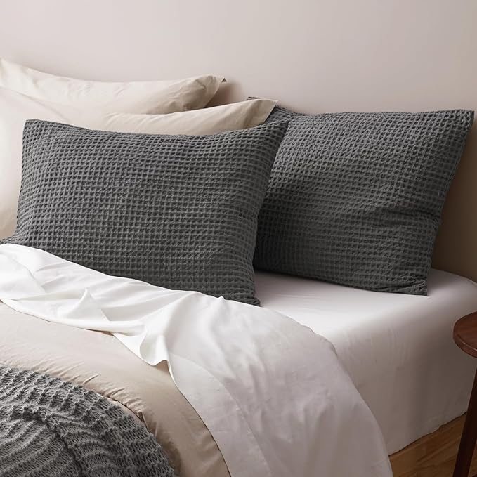 PHF Ultra Soft Waffle Weave Pillow Shams California King Size, No Insert, 2 Pack 20" x 40" Pillowcases,Breathable & Skin-Friendly Pillow Cases, Stylish Decorative Bed Pillow Cases Covers, Grey