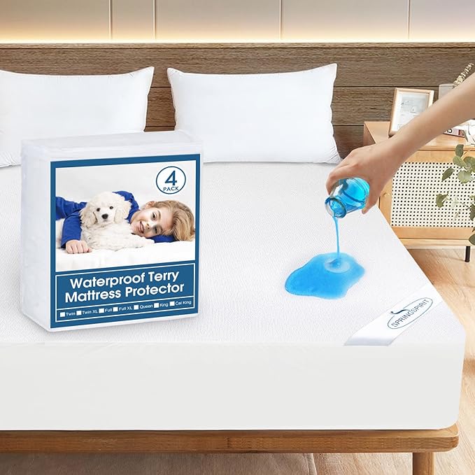 4 Pack Full Mattress Protector Waterproof Premium Terry Full Bed Sheets Fitted up to 14'' Ultra Soft and Breathable Mattress Topper Pad Cover Machine Washbale