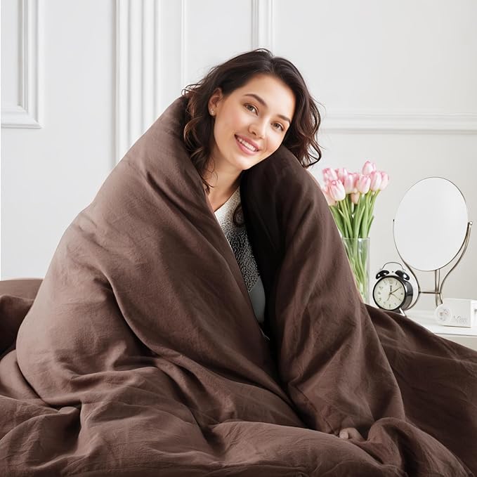 NEXHOME PRO Queen Duvet Cover Set – 100% Certified Organic Cotton with Washed Feel & Linen-Like Texture, Comfortable & Breathable, Home Bedding Set Dark Brown (No Comforter)