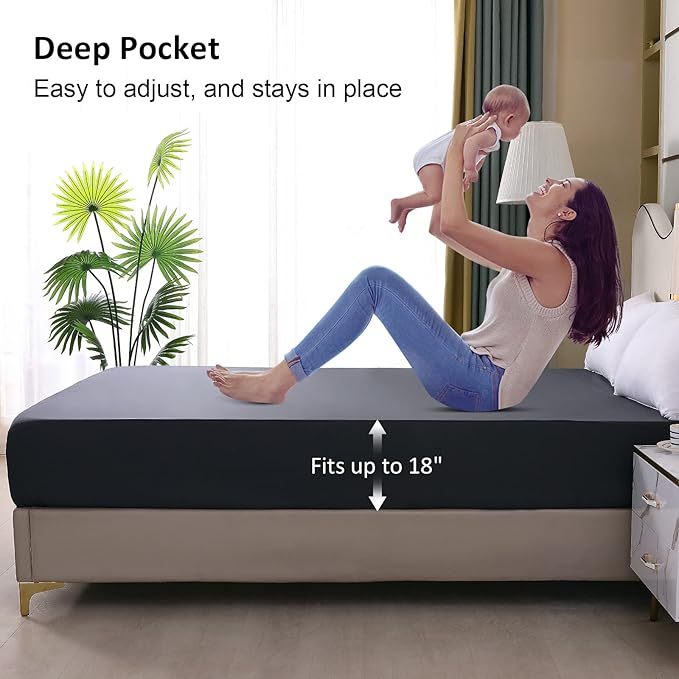 Twin Mattress Protector Waterproof, Fitted Sheet Style Breathable Mattress Cover with Deep Pocket Fits Up to 18'', Noiseless Bed Cover for Kids Adults Pets, Machine Washable (Dark Gray, 39'' X 75'')