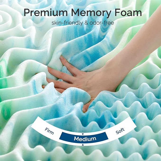 SOOSLEEPY Mattress Topper Twin XL College Dorm 3 Inch Memory Foam Egg Crate 7-Zone Extra Long Cooling Gel Infused Mattress Pad Bed Topper for Pressure Relief Soft & Breathable, CertiPUR-US Certified