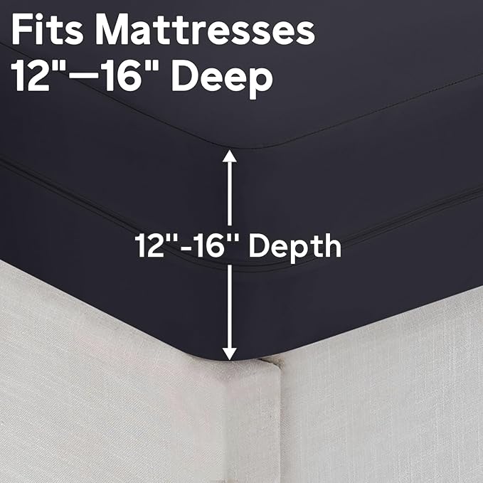 Twin Waterproof Mattress Protector (12”-16” Depth) – Zippered Six-Sided Mattress Encasement Bed Cover, Noiseless Breathable Twin Mattress Cover, Machine Washable Waterproof Bed Protector, Black